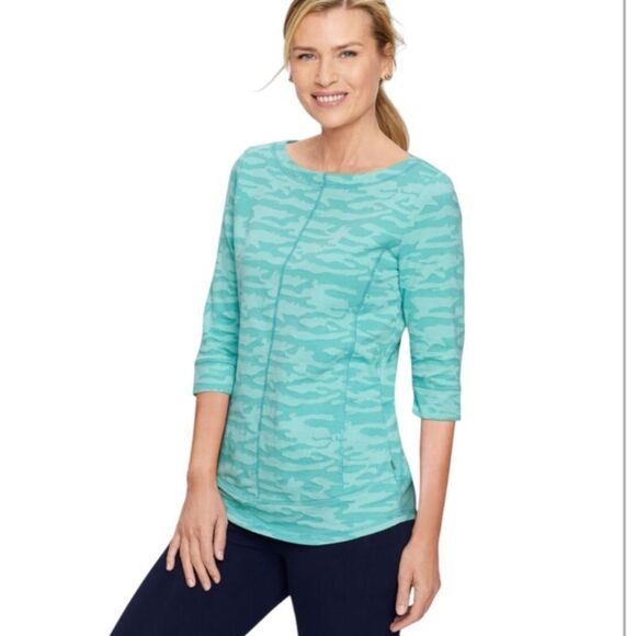 Talbots‎ Jacquard Quarter Sleeve Pullover Camo Print Medium Green Cotton Blend - Picture 1 of 7